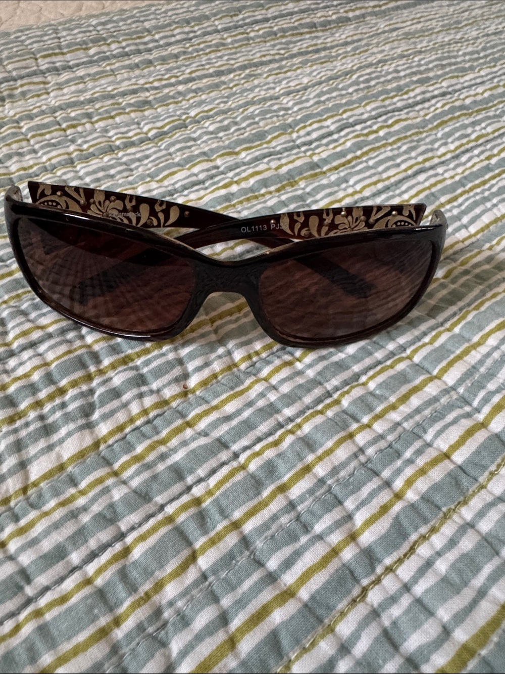 Panama Jack Black Sunglasses with Brown Lenses and Floral Temple Detail